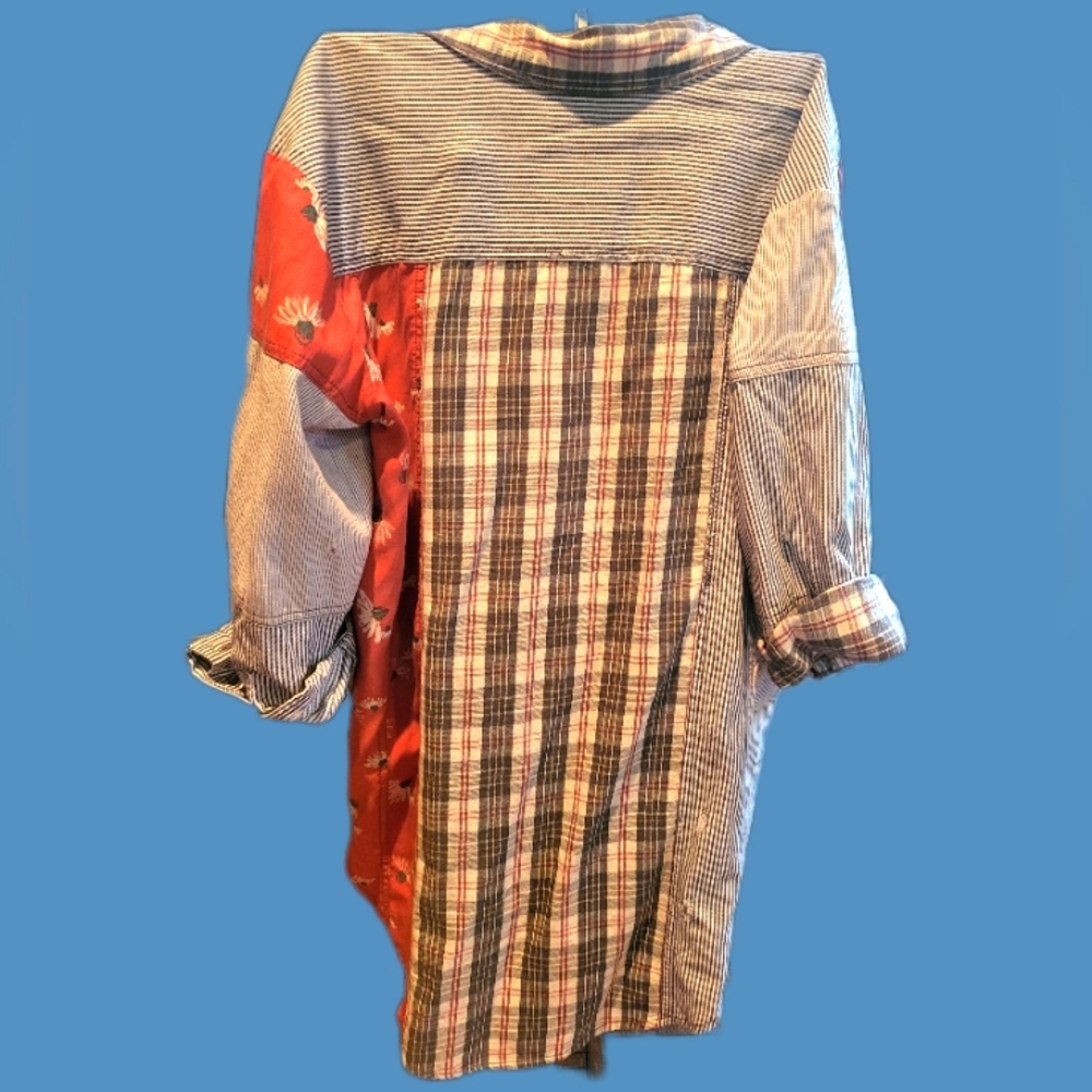 Free People Distressed Patchwork Button Down Xs - image 2